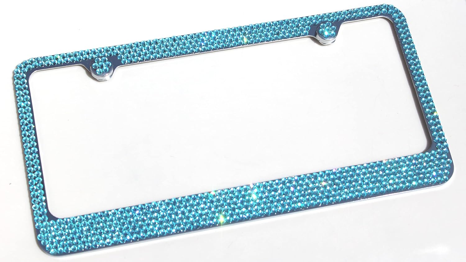 6 Row Light Blue Aquamarine Crystal Made Using High-end Brand Name Crystals Metal Bling License Plate Frame & Matching Caps