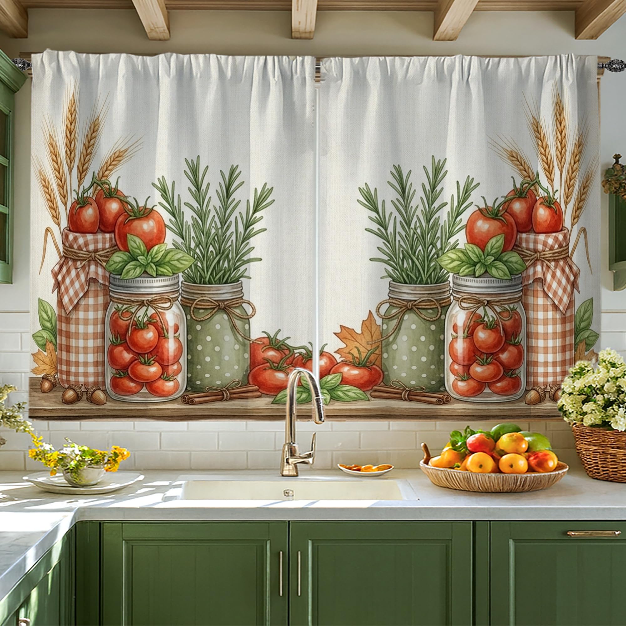 Rideaux de cuisine rustiques rouges tamisants style tomates 106x114 cm