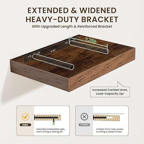 Miniatura 4 de Estantes flotantes de 12 pulgadas de profundidad, juego de 2 estantes flotantes marrones de 16 pulgadas, estantes rústicos de 16 pulgadas de ancho x