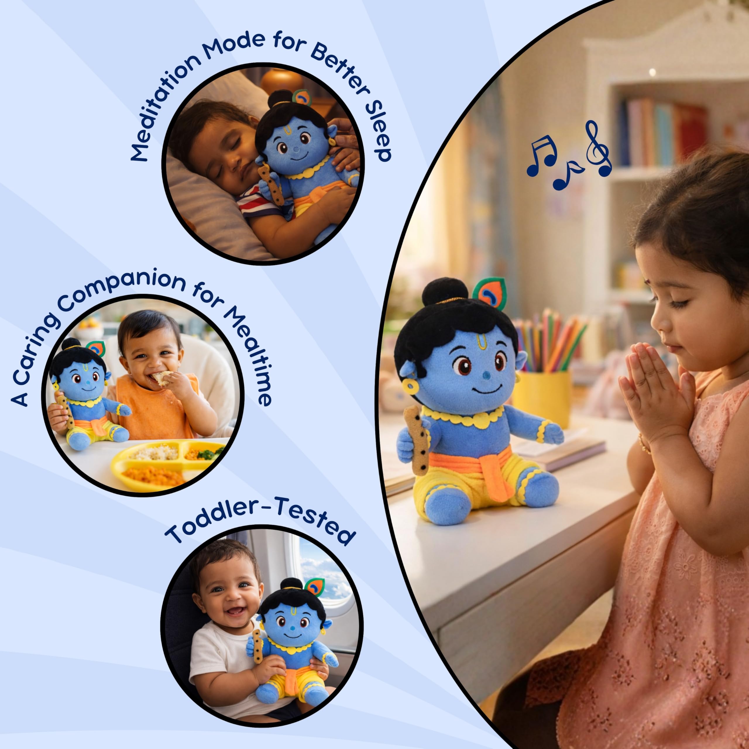 Clapstore Mantra Chanting Krishna with Meditation Mode Interactive Musical Soft Stuffed Plush Toy | Non-Toxic, Safe | Best Birthday Gift for Newborn Kids (Boys, Girls) — Amazon image 4