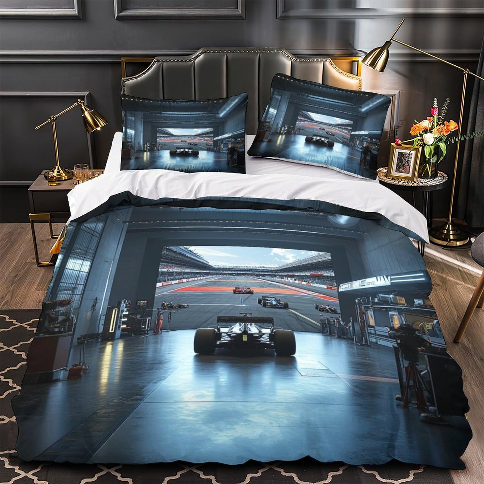 XiaopangXY Formulaa Racing Duvet Cover Single（140x200cm）, Finesse Bed Set with Pillowcase Microfiber 3D Printed Racing Car Quilt Cover with Zipper Closure for Childs & Adults