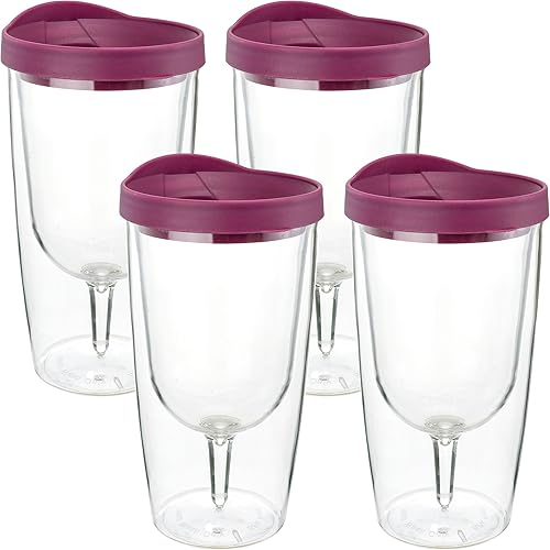 Miniatura 2 de Southern Homewares SH-10085-S4 - Vaso de vino aislado de 10 onzas de acrílico de doble pared con tapa de bebida roja Merlot 2Go Set de 4