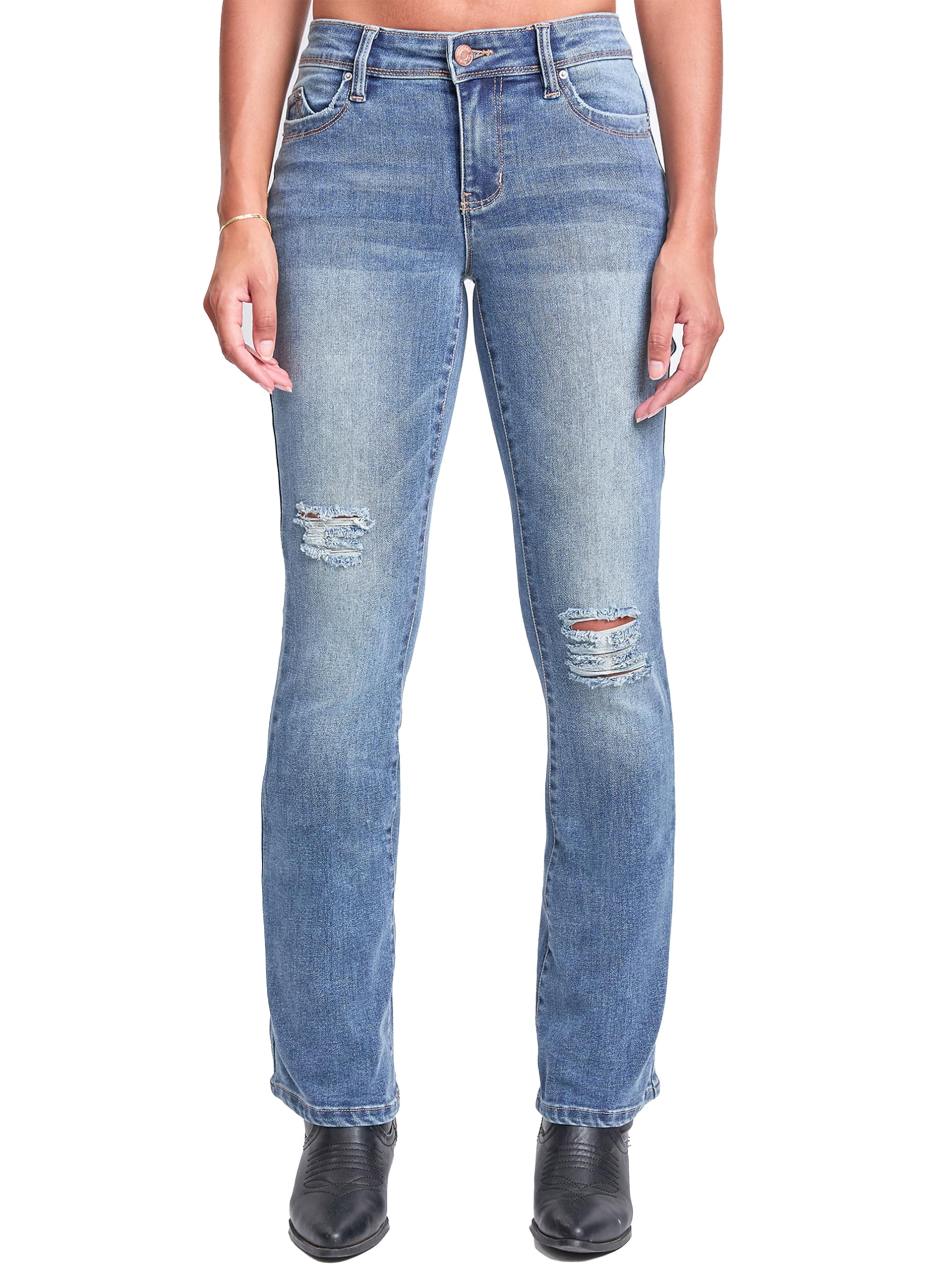 YMI Women's Wannabettabutt Mid Rise Bootcut Jeans