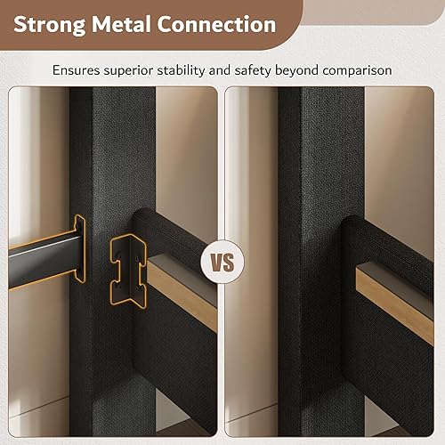 Miniatura 5 de iPormis Base de cama tapizada tamaño Queen con cabecera capitoné con botones, cama plataforma de lino con patas de soporte gruesas, no necesita