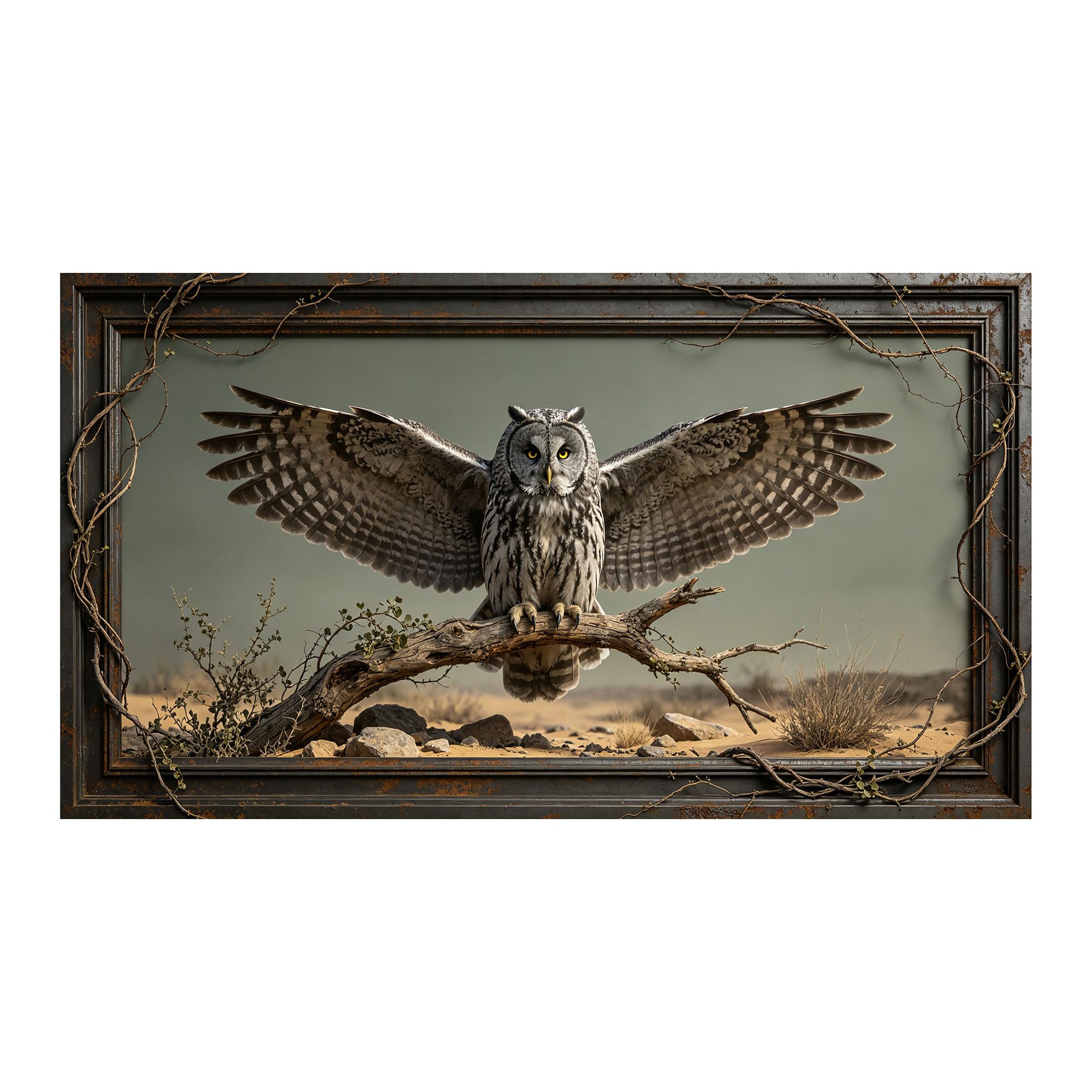 Murasolite 3D 3D Framed Wall Art 50cm×90cm Desert Owl Realistic Wildlife Stereoscopic Effect SelfAdhesive Fabric Mural Wall Decor, Peel and Stick No Damage to Wall for Bedroom Living Room
