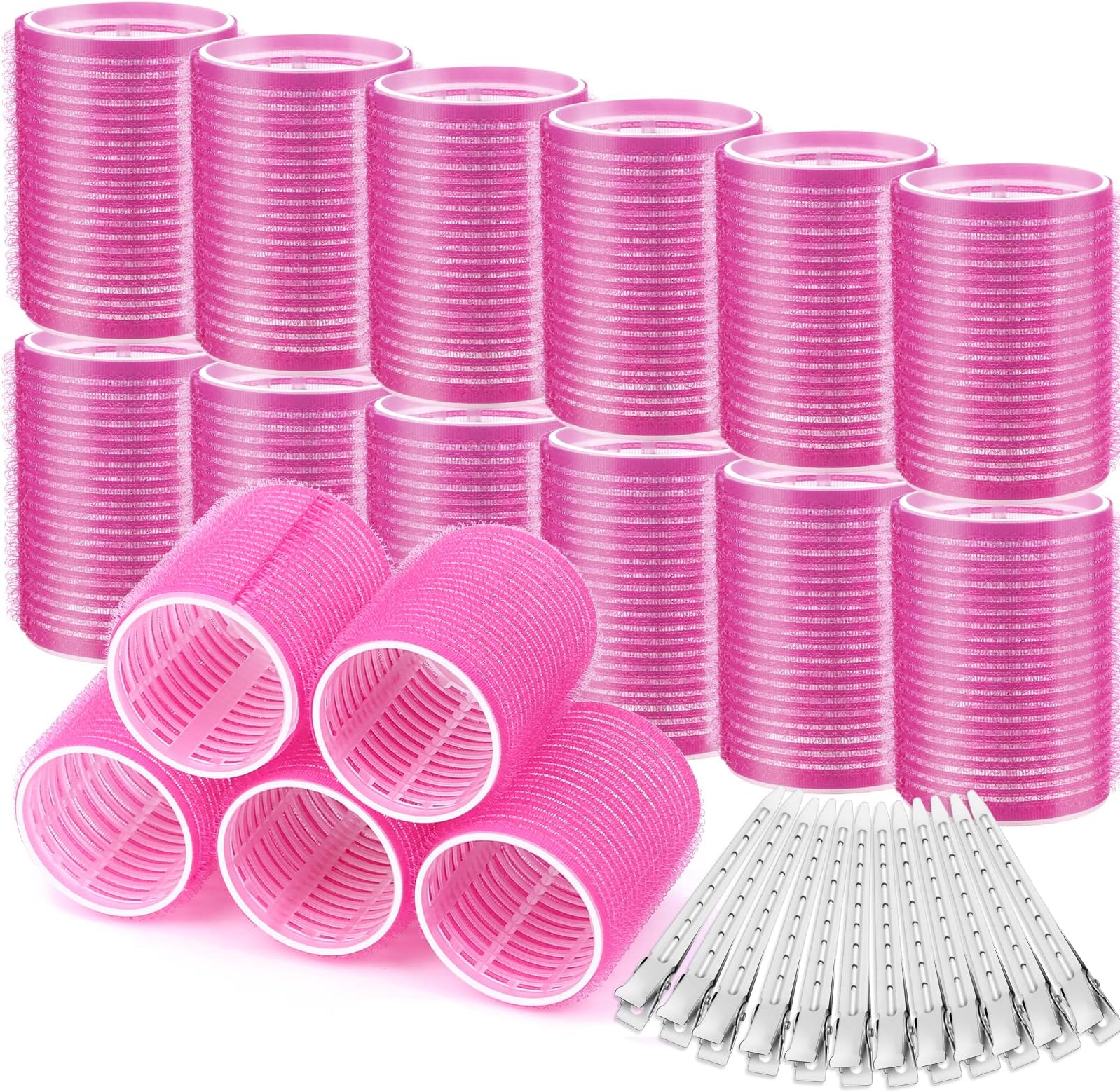 Big Self-Grip Hair Rollers with Stainless Steel Duckbill Clips for Long, Medium Hair and Volume