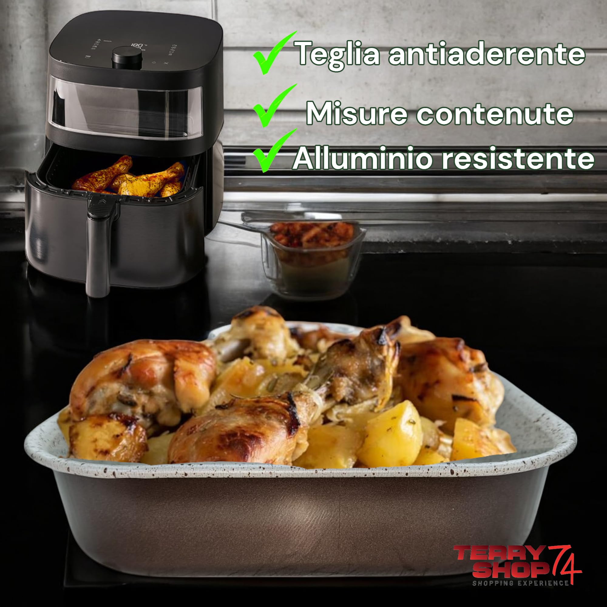 Teglia Per Friggitrice Ad Aria 20 Cm - Rotonda, Antiaderente, Effetto Pietra, Resistente A 220°, Made In Italy - Foto 9