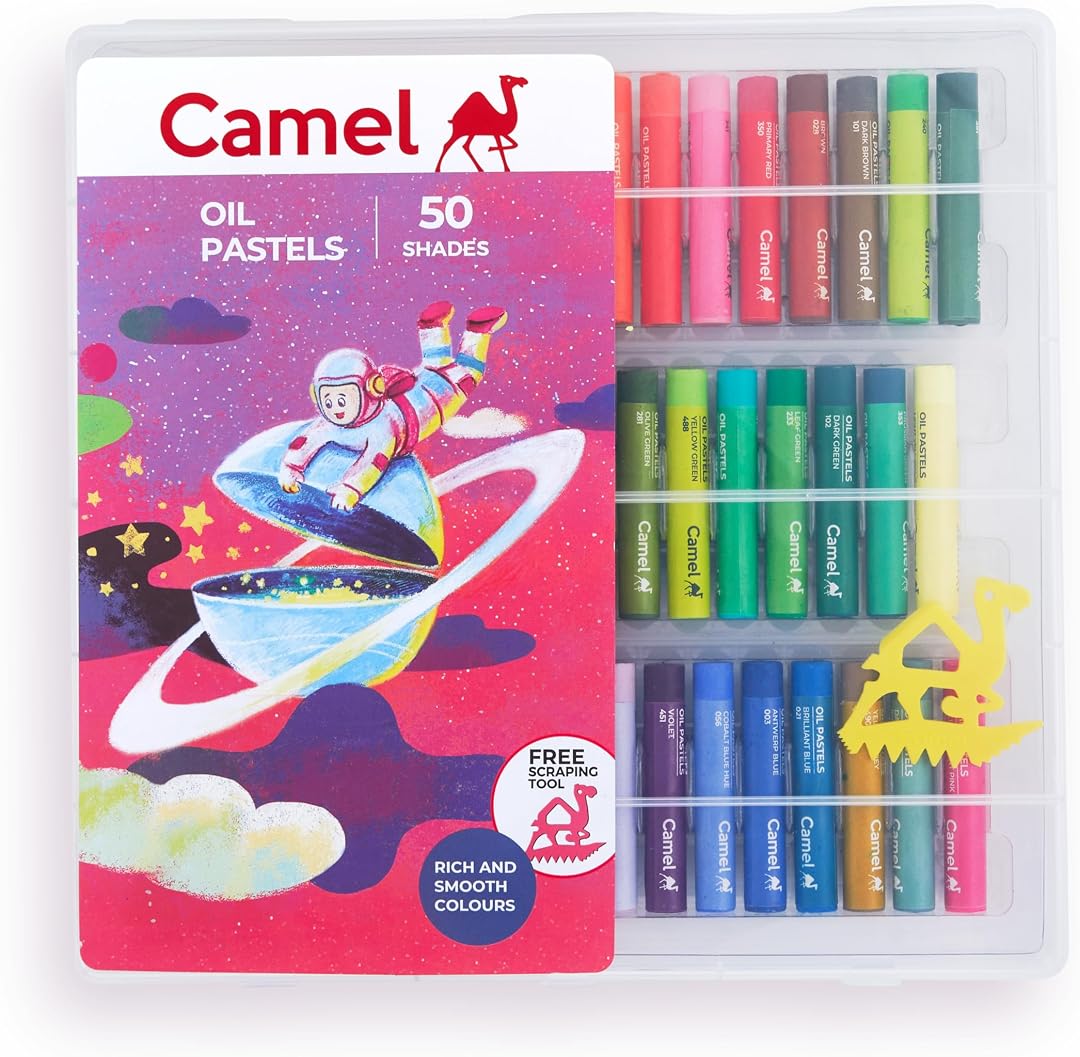 Camel Oil Pastels 50 Shades with Reusable Plastic Box