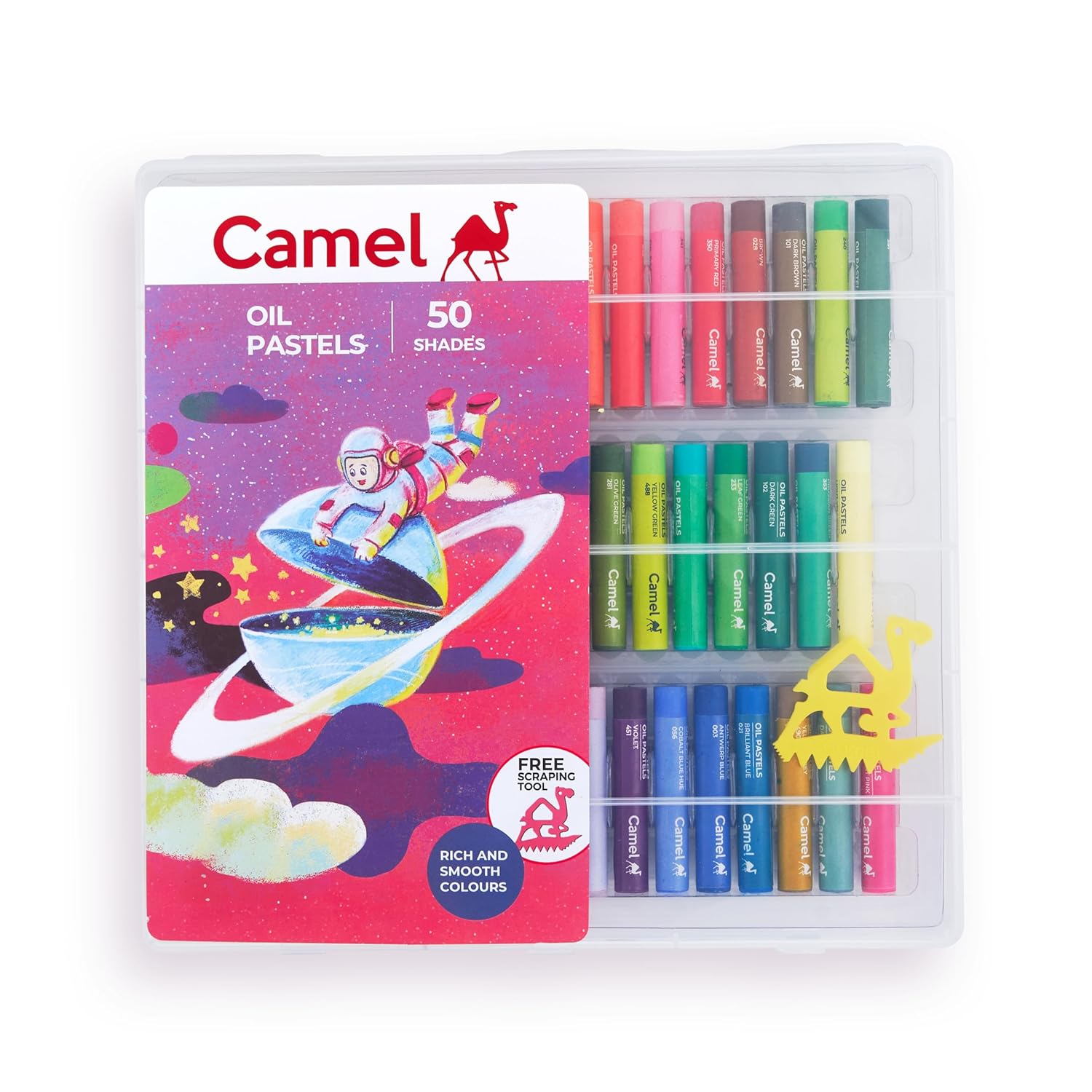 Camel Oil Pastel with Reusable Plastic Box – 50 Shades,Multicolor