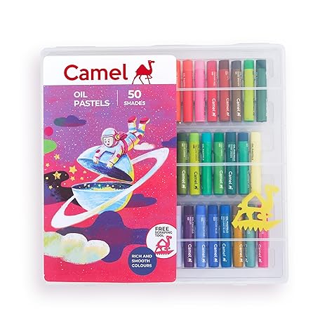 Camel Oil Pastel with Reusable Plastic Box - 50 Shades,Multicolor