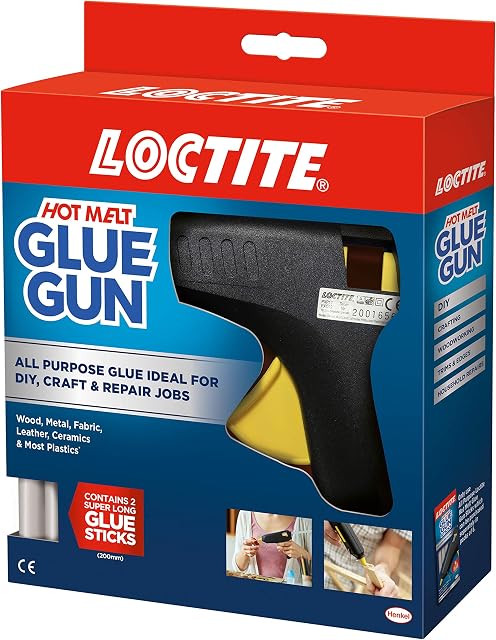 Loctite 1747637 Hot Melt Glue Gun, Hot Glue Gun, High-Strength Glue Gun for Wood, Metal, PVC & More, with 2x Glue Stick Refills, Black