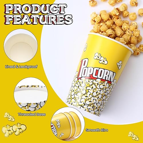 Miniatura 3 de 20 cubos de papel de 46 onzas para palomitas de maíz, estilo retro, desechables, cuencos reutilizables para películas, noche, cumpleaños, Navidad,