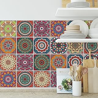 Bohemian Mandala Peel and Stick Tile Stickers 30 Pack – Self-Adhesive Removable Waterproof Vinyl Decals for Kitchen Backsplash, Bathroom, Staircase 4x4 Inch