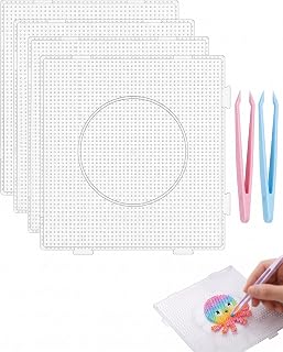 4 Plaques Perles à Repasser Carrées Transparents (14,5 x 14,5 mm) avec 2 Pinces Précision, Support Rigide Antidérapant Compatible Hama pour Artisanat DIY Sécurisé
