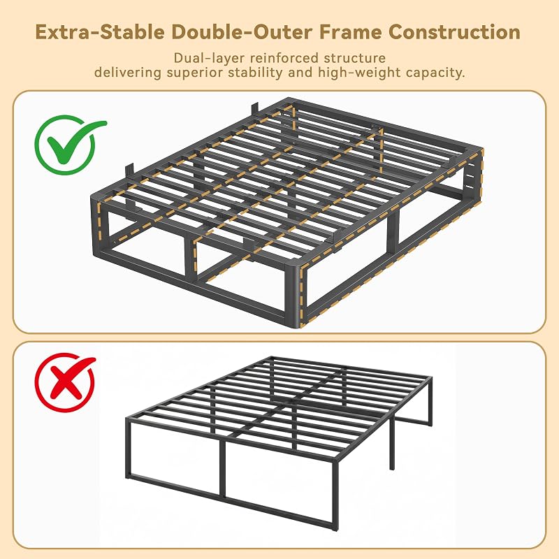 14 Inch Metal Queen Bed Frame with Rounded Corner, Steel Support image 5