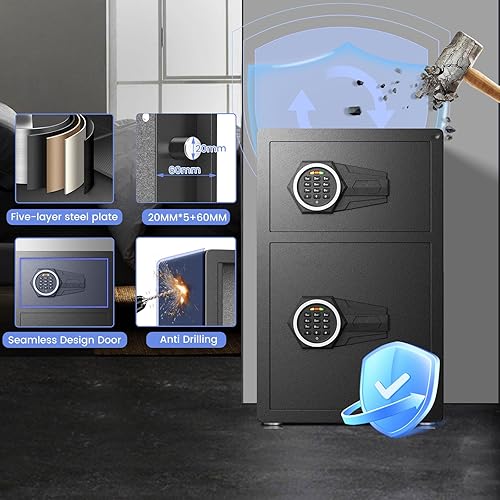 Miniatura 4 de Caja fuerte grande, caja fuerte para el hogar de 5.0 cachorros con llave retroiluminada y estante extraíble, caja fuerte para negocios con alarma