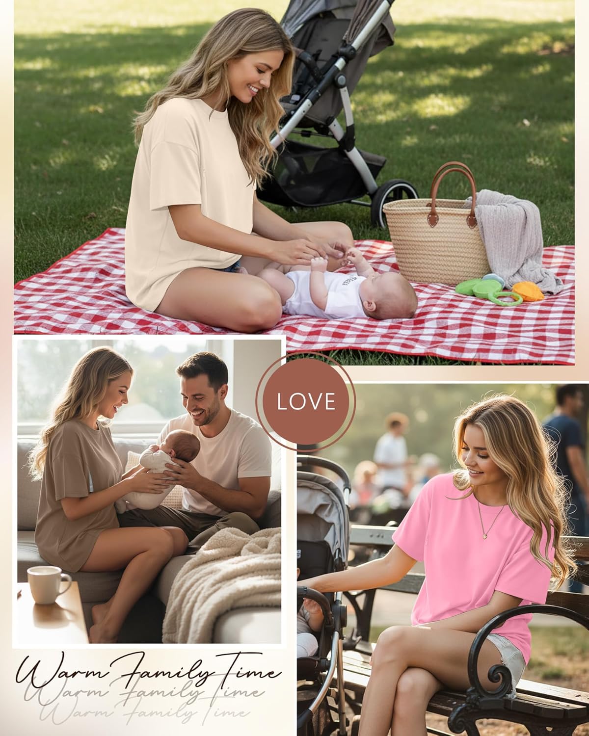 3 Pack Women's Oversize Nursing Breastfeeding Shirts Hidden Zipper Short Sleeve Loose Fit Maternity Tops - Image 3