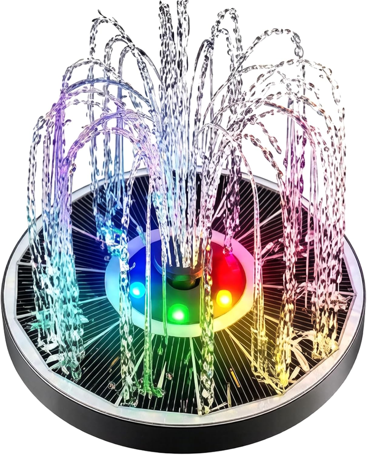 Solar Powered Water Fountain with Colorful LED Lights, 16 Inch Solar Fountain for Bird Bath Outdoor Garden Decor, RGB Floating Fountains with 6 Spray Nozzles, Bird Bath - Amazon product rated Grade D