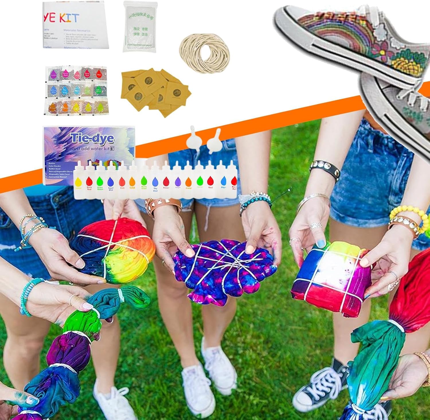 Tie Dye - Clothing Dyeing Tool Set,Fabric Tie Dye Kits,for Expert Beginner Family School Home Clothing Quilts Canvas Shoes Hats