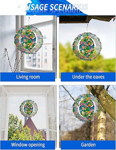 Miniatura 5 de Molinillos de viento para decoración de jardín de 9.8 pulgadas, de acero inoxidable 3D, flamenco rosa sobre lunares ondulados grises, decoración de