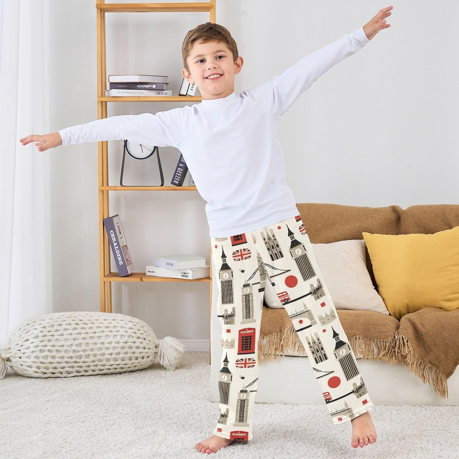 London Elements Pattern Boys Pants for Kids Fleece Bottoms Long Jogger Pants Trousers with Pockets Size 6-14Y