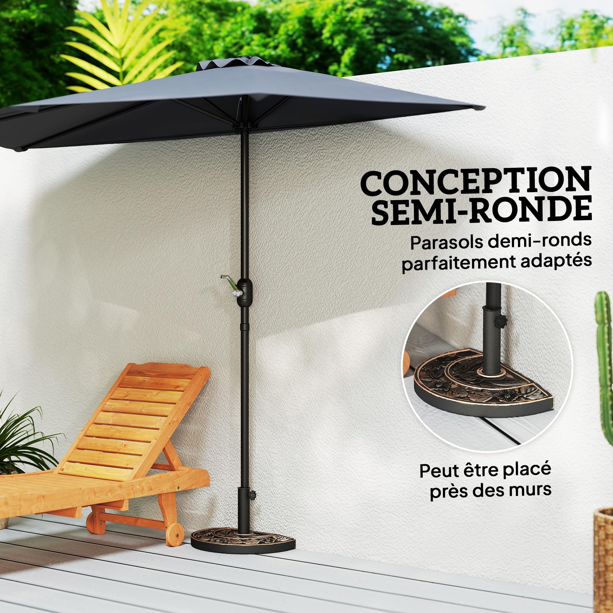 Outsunny Pied de Parasol Base de lestage Parasol Demi-Cercle Poids Net 9 kg résine Imitation Fonte Motif Fleur 50L x 31l x 32H cm Bronze