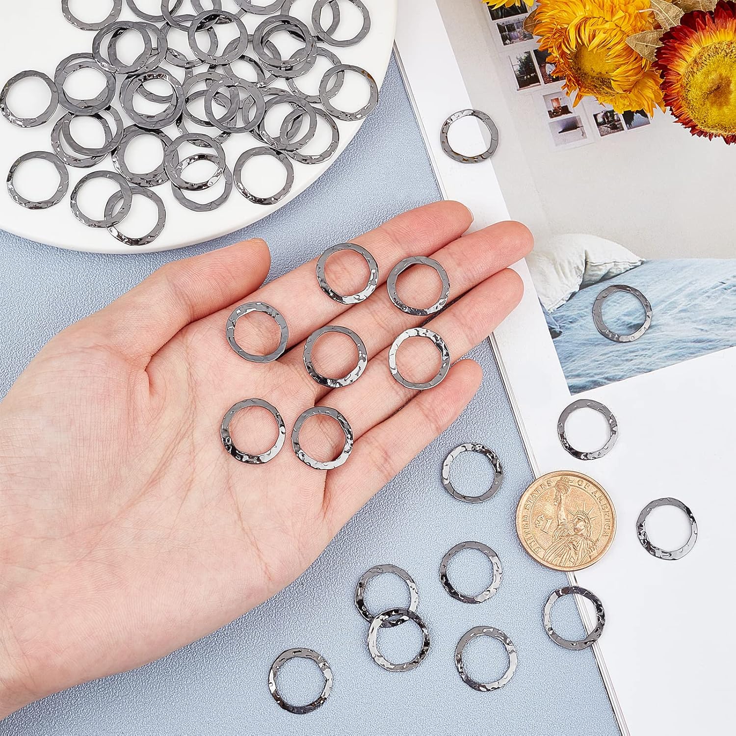 PandaHall 60pcs Brass Linking Rings Gunmetal Metal Circles Charms Links Jewelry Connectors for Necklaces Bracelets Jewelry Making, 12.5mm/0.49 inch - Image 6