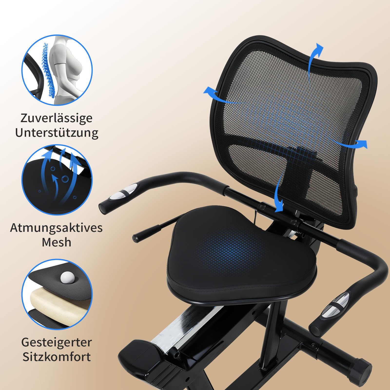 ISE Liegeergometer mit Magnetbremse, Liege Ergometer mit 8 Stufen Magnetischer Widerstand, Pulssensoren/LCD-Display, Liegeergometer Senioren Liegerad Heimtrainer mit Rückenlehne für Zuhause SY-6825