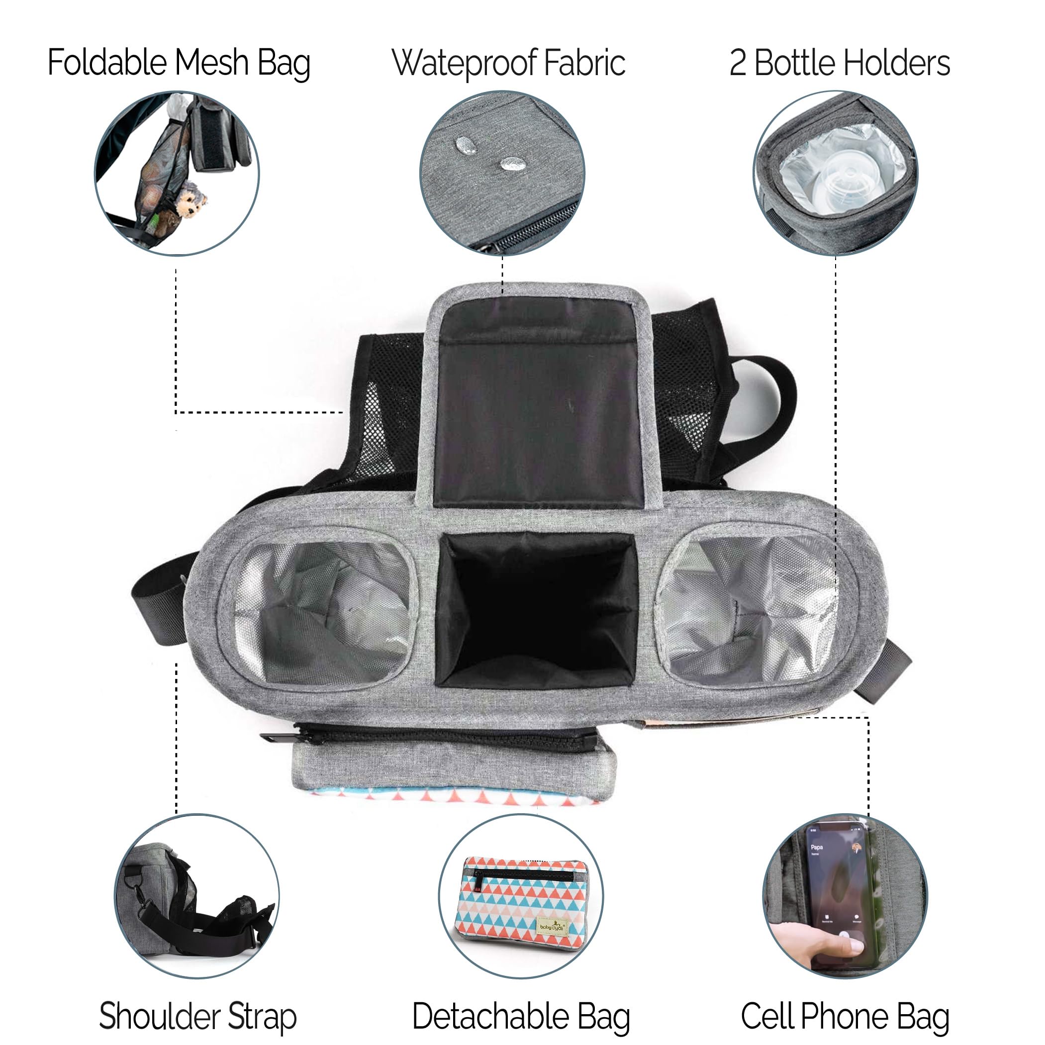 Sac De Maternité Grande Capacité Baby Dyoli - Organisateur Gris Pour Poussette Avec Poignées Longues Et Courtes