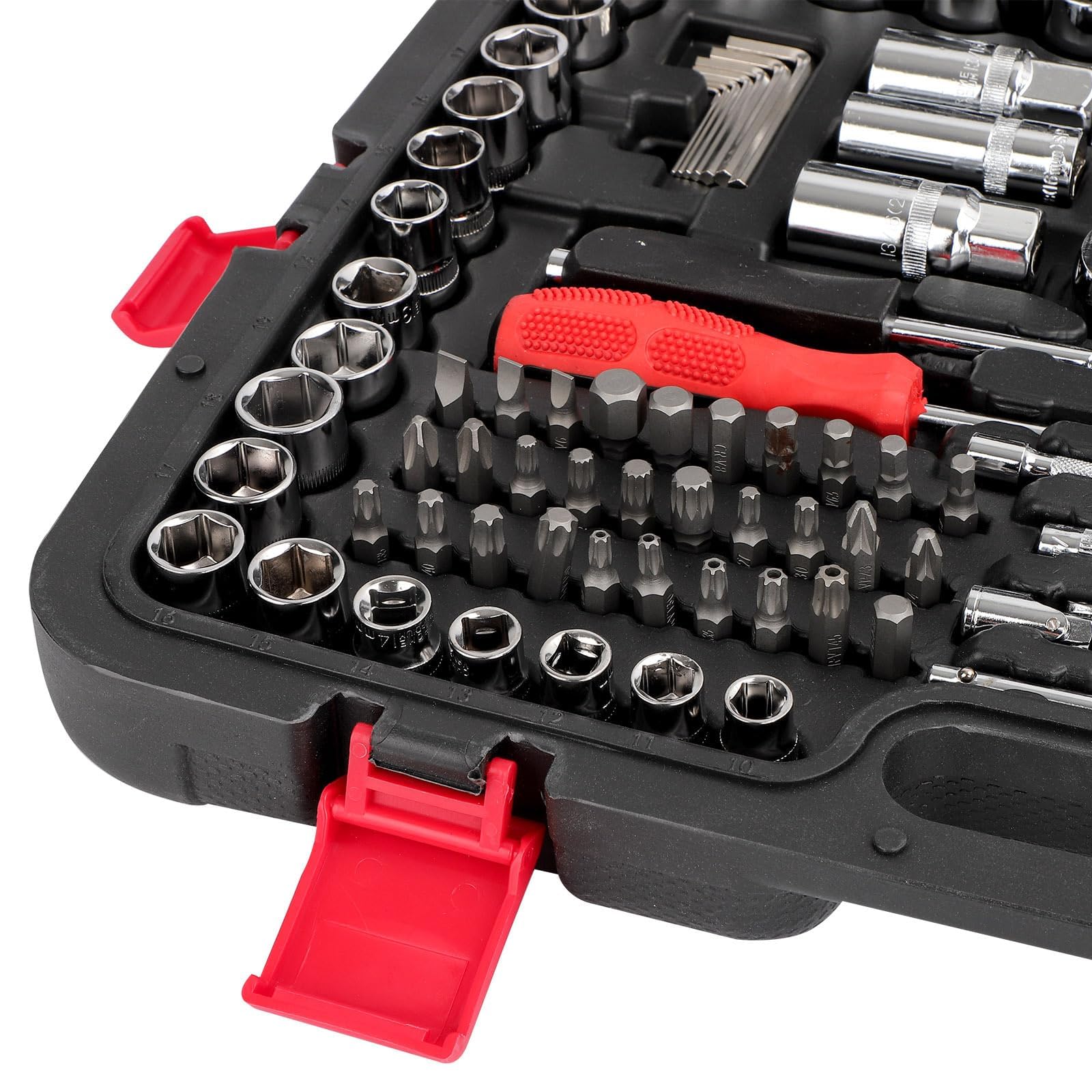 Werkzeugkoffer, 216-teilig (inklusive Koffer) 1/2", 1/4", 3/8" Steckschlüsselsatz mit Ratschenschlüsseln, Bits, Sechskantschlüsseln, Werkzeugsatz für Auto- und Heimwerkerarbeiten