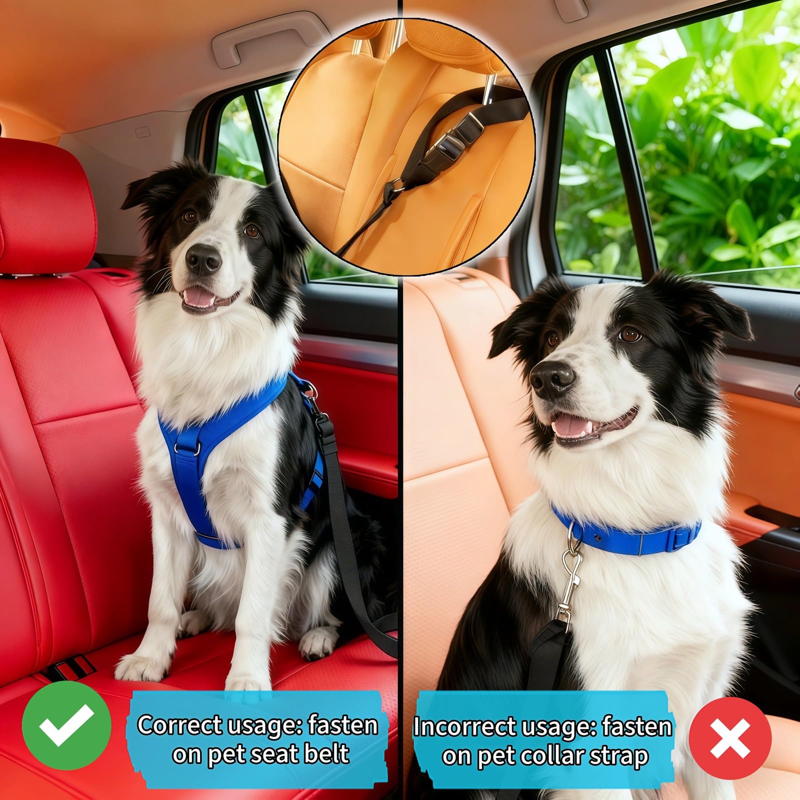 2-in-1 Car Seat Belt for Dogs, Headrest Dog Safety Harness & Leash - Adjustable Nylon Vehicle Pet Restraint, Tangle-Free Travel Solution for Small to Medium Dogs, 2-Pack - image 6