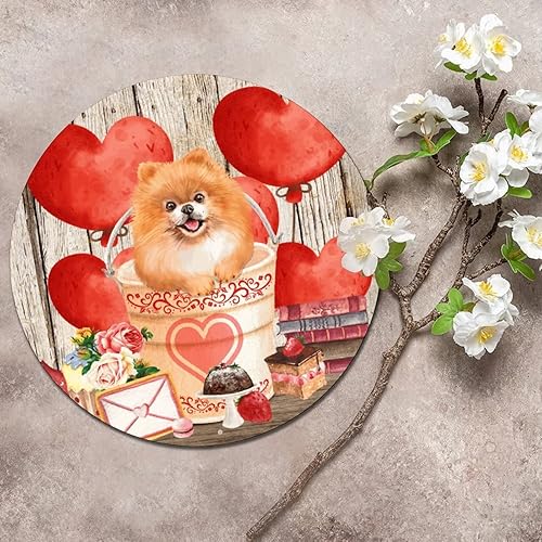 Miniatura 3 de Letrero redondo de metal para el día de San Valentín rosas y globos de corazón de amor placa de barra de pared oxidada letrero de corona circular