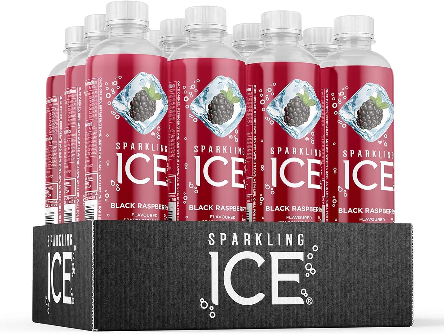 Sparkling Ice, Black Raspberry Flavored Sparkling Water - Contains  Vitamins- Only 12 calories- No Added Sugar - No Carbs (12 x 500ml Bottles)