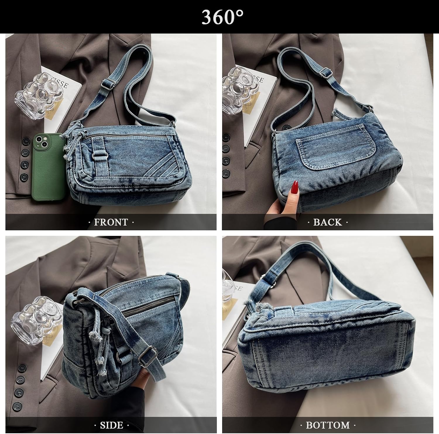 Denim Crossbody Bags for Women Small Jean Purse Casual Denim Shoulder Bag Handbag - Image 6