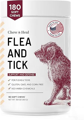 Prevención masticable de pulgas y garrapatas para perros, 180 deliciosos masticables suaves, fabricados en Estados Unidos, defensa natural para