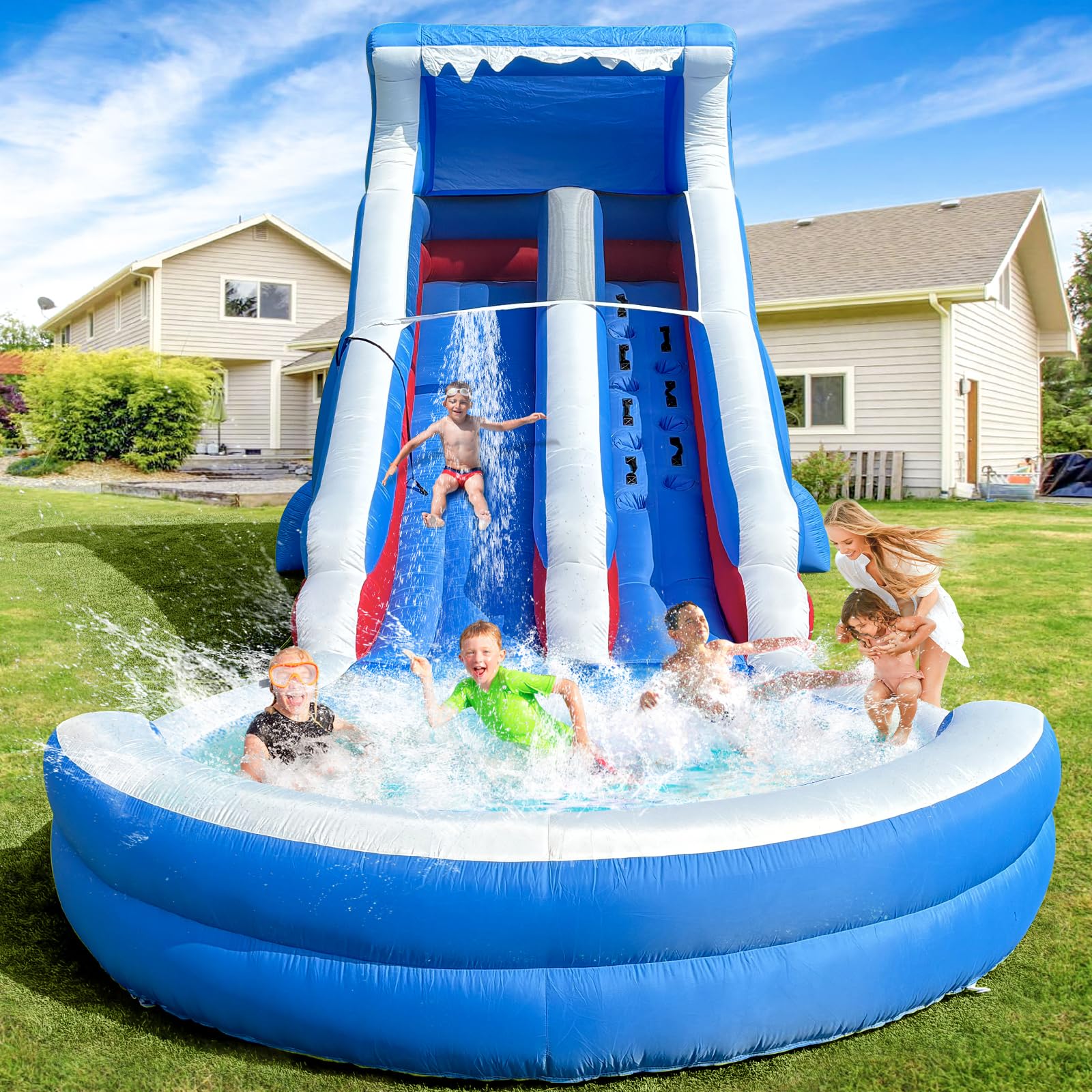 Photo 1 of GOFAFALO Inflatable Grade Water Slide with Big Splash Pool, 22.5 * 9.84 * 10.6FT Backyard Party Bule Oxford Water Slide with Air Blower