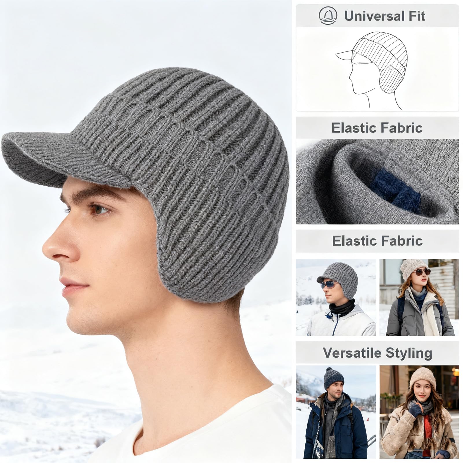 Gorro con guantes deportivos, gorro de invierno con ala y orejeras