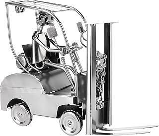 BRUBAKER Nuts and Bolts Sculpture Forklift - Forklift Driver Silver Iron Metal Man - Beer Bottle Holder Figure - Handmade Gift for Warehouse Clerk Logistician