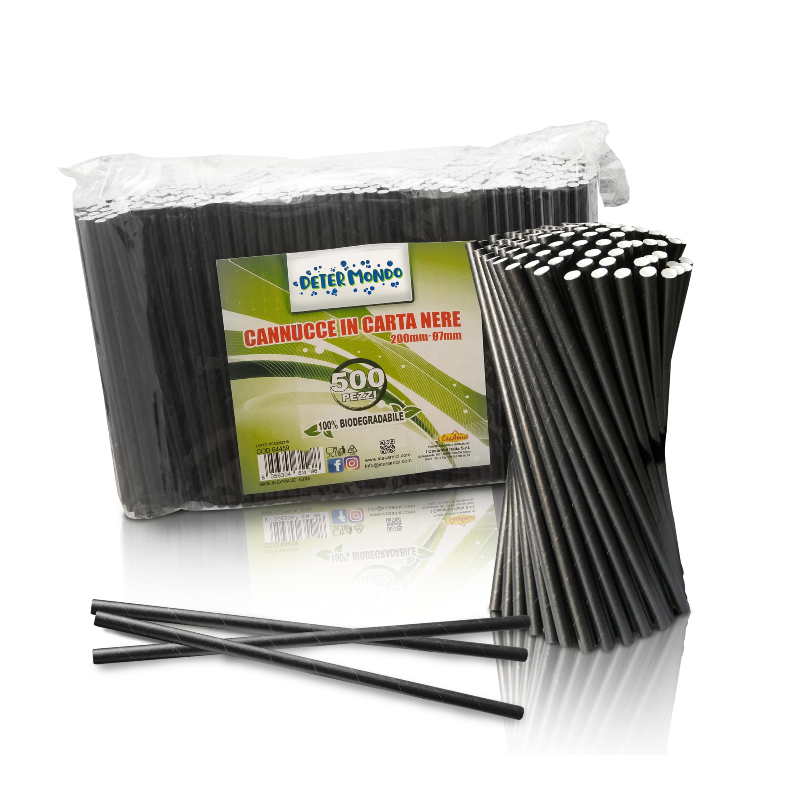 DETERMONDO 1000 Cannucce Cocktail Carta Nera 20 cm x 7 mm Biodegradabili Compostabili Ecologiche per Bevande Fredde, Bar, Feste, Locali e Ristorazione