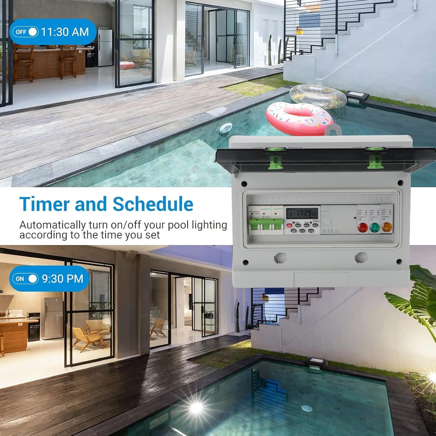 Pool Timer, Outdoor Digital Timer Box 7 Day 16 ON Off Programmable Timer Switch, IP65 Outdoor Timer for Pool Pump Water Heater Pool Filter Landscape Lights ETL Listed