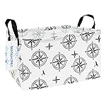 LANGYASHAN Rectangular Storage Bin Collapse Canvas Fabric Cartoon Storage Basket with Handles for Organizing Home Kitchen Boys and Girls Toys Office Closet Shelf Baskets (Rec Black Compass)