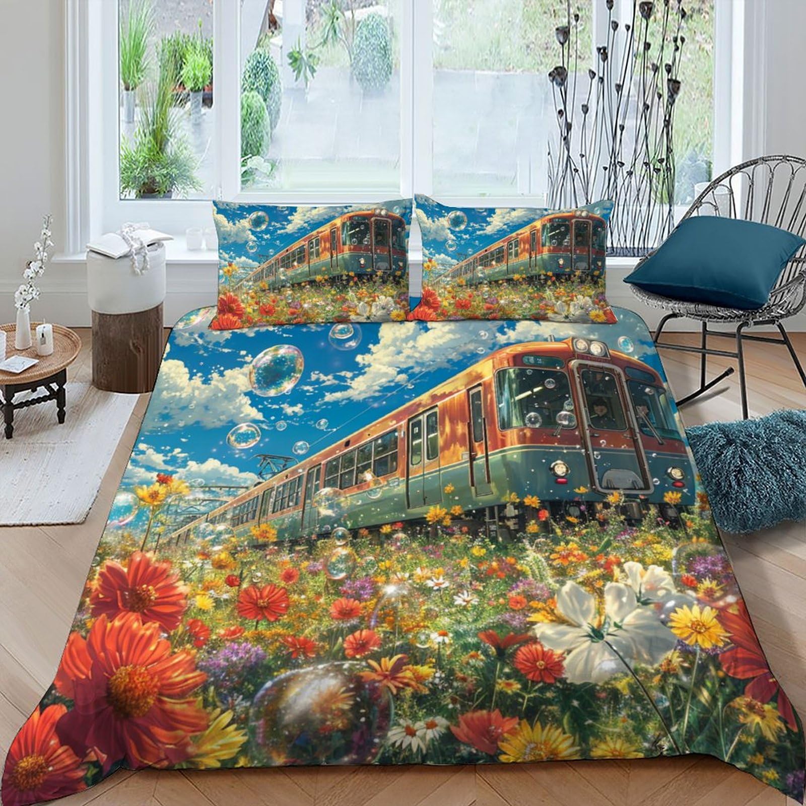 Train housse de couette microfibre avec fermeture éclair lit king facile à laver