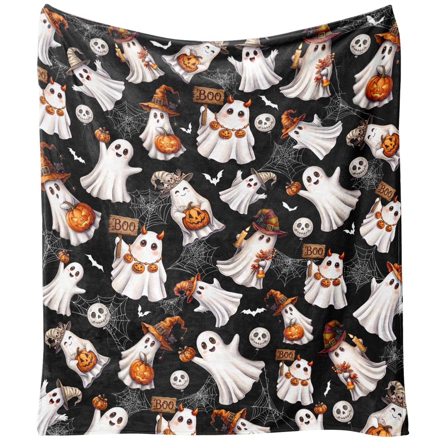 Zorket Halloween Ghost Black Halloween Ghost Throw Blanket For Couch Sofa Bed, Cozy Flannel Cute Halloween Ghost Blankets And Throws Gifts For Kids, Black, 50"X60"