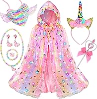 Fedio Light Up Unicorn Princess Cape & Headband Dress Up Set for Girls 3-8 with Glowing Accessories