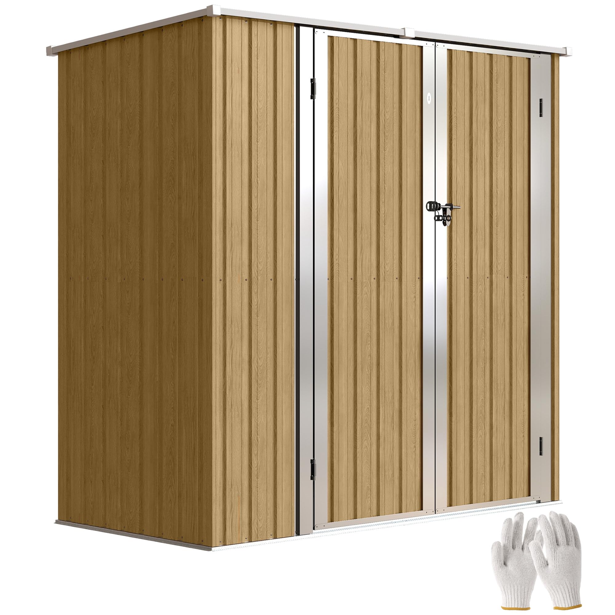 Outsunny Caseta de Jardín Exterior 1,37 m², 163x89x163 cm, Cobertizo de Jardín Exterior Metálico con Techo Inclinado, Puertas con Pestillo y Guantes para Almacenamiento de Herramientas, Gris Oscuro — view 10
