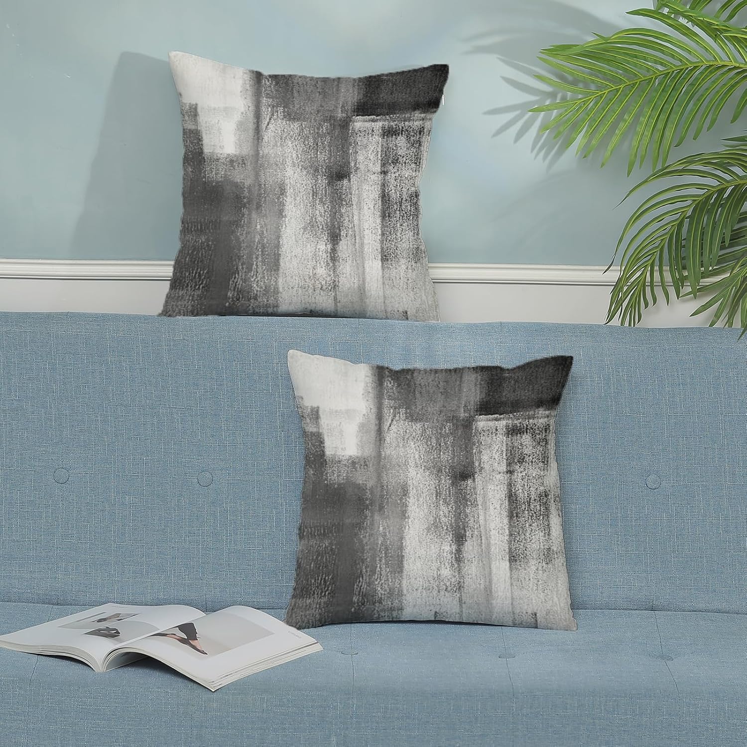 AEIOAE Grey Pillow Covers 18x18 Inch Set of 2,Black White Gray Abstract Art Throw Pillows Case,Modern Geometric Outdoor Decorative Square Linen Farmhouse Decor Cushion Covers for Home Sofa Bed Couch - Image 3