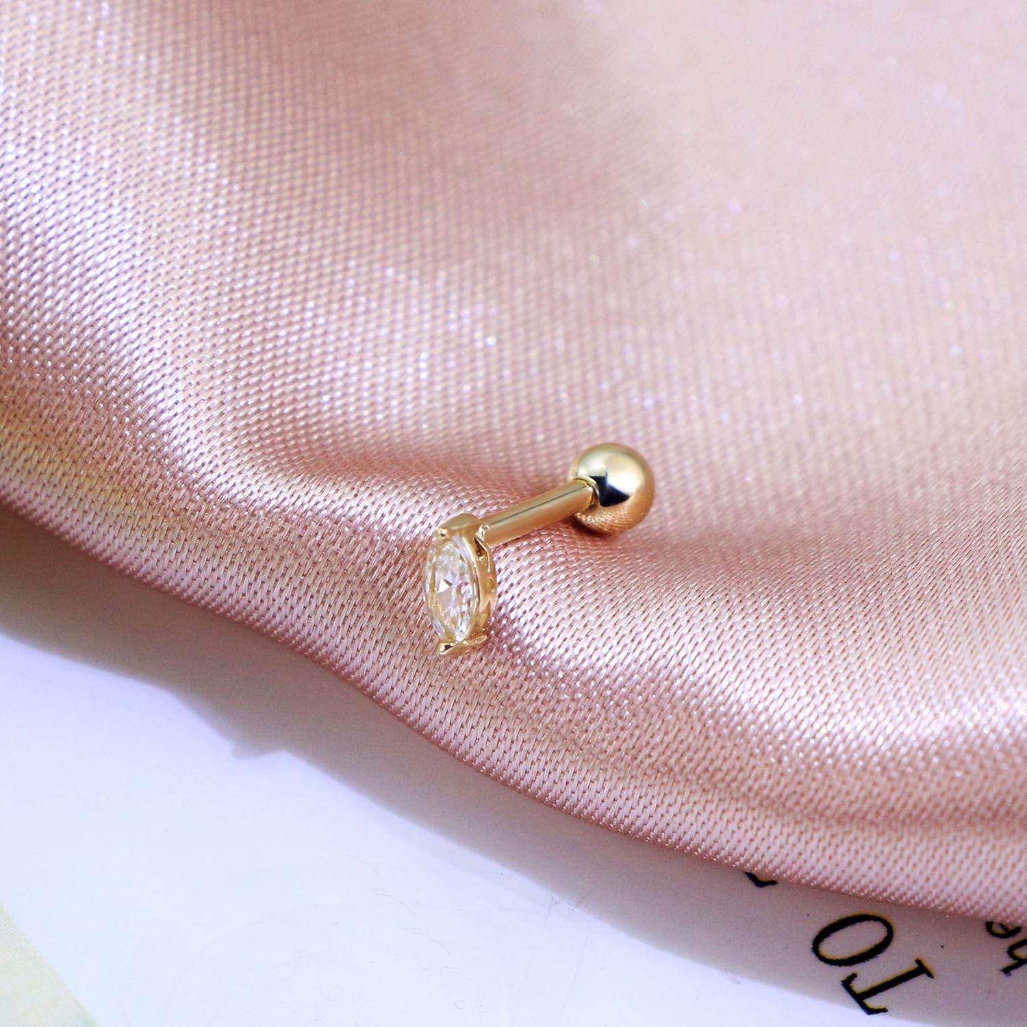 COCHARM 14K Real Gold Cartilage Stud Earring 16g Cubic Zirconia Helix Stud Rings for Women Tragus Conch Barbell - Image 4