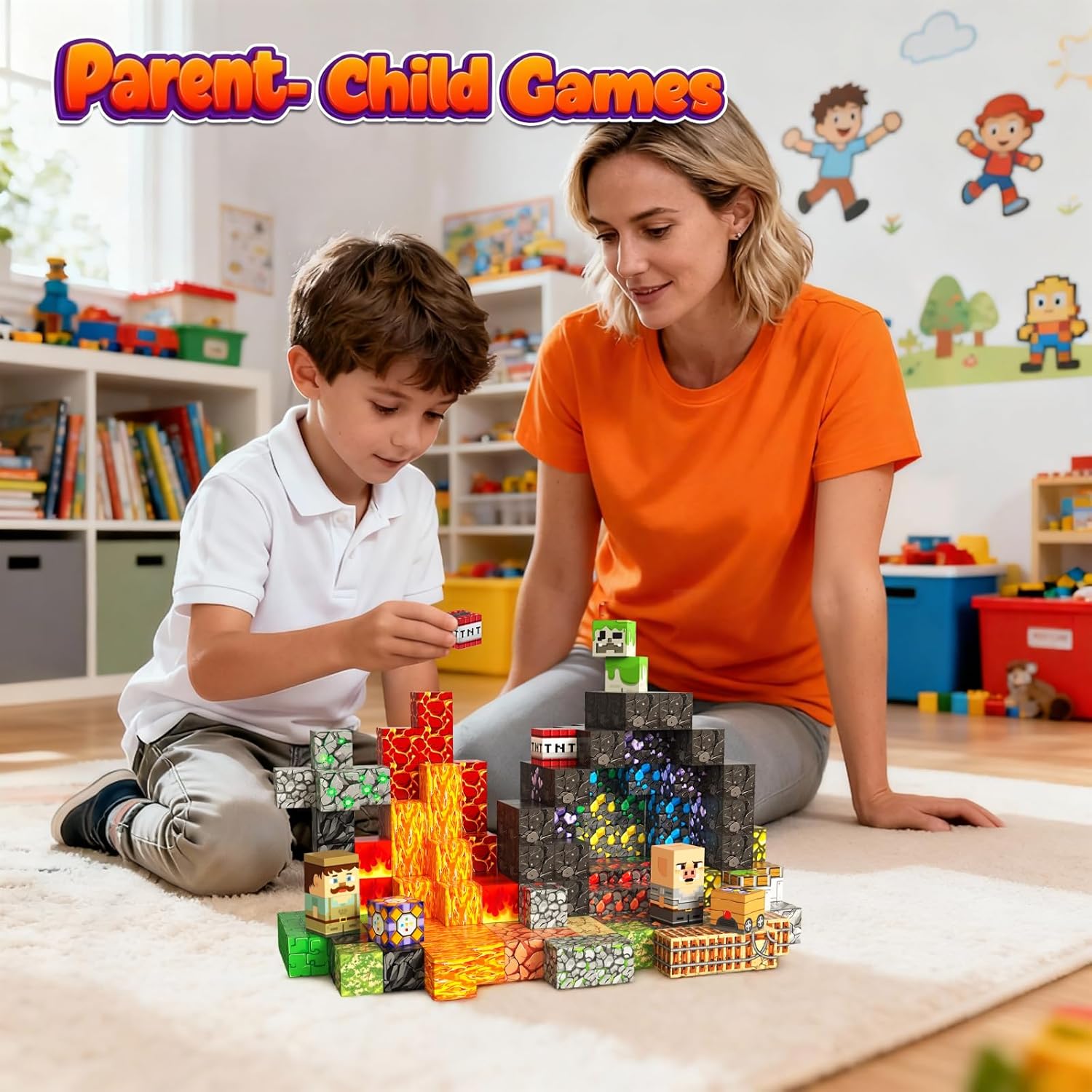 200PCS 0.8inch Magnetic Building Blocks STEM Toy for Kids 3+ Toddler Educational Construction Gift for Boys & Girls (Lava Cave-200pcs)