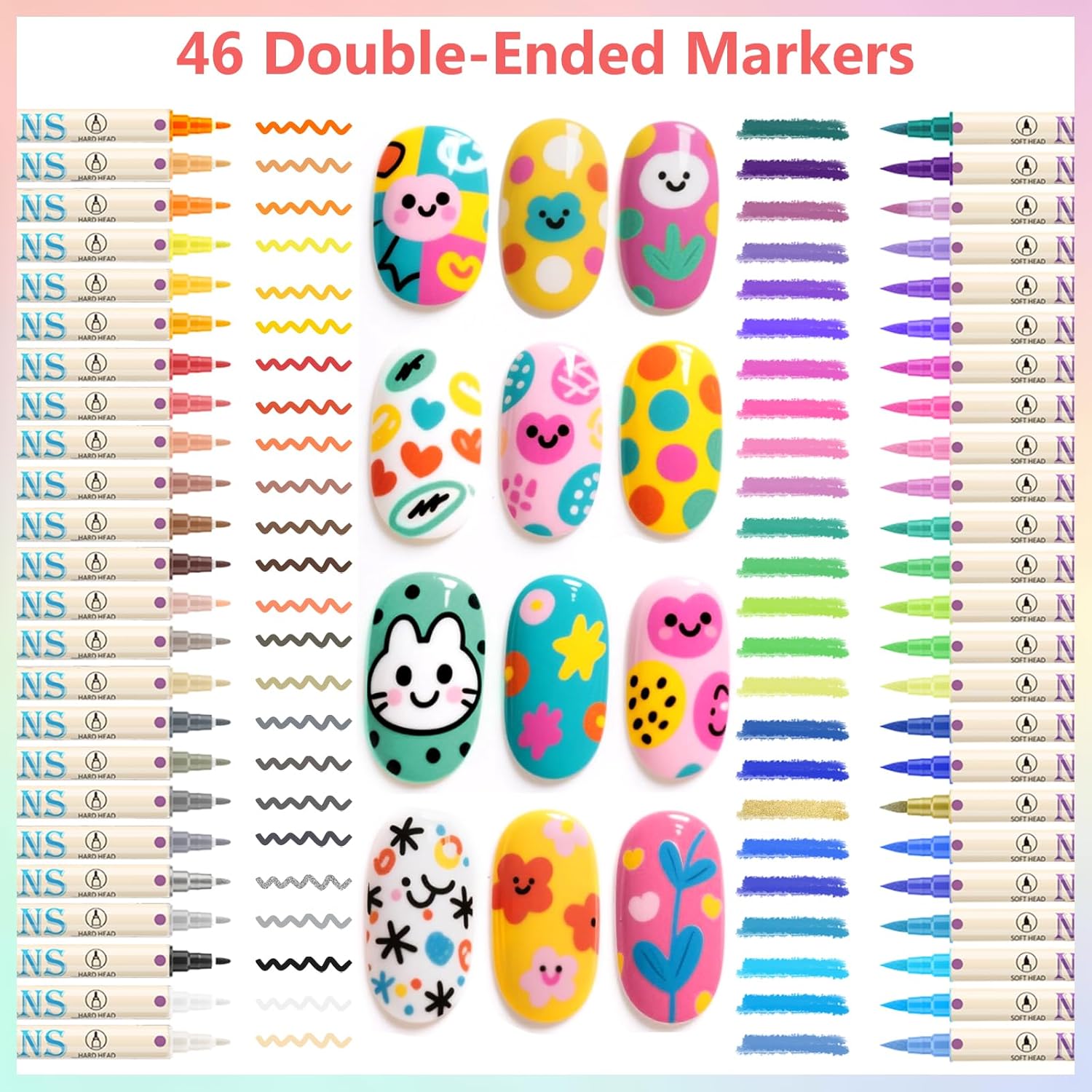 48 Colors Nail Art Pens Set, 3D Nail Polish Pens Quick-Drying Acrylic Paint Markers,For Nail Art Drawing Painting Nail Point Dotting Liner Pen, Nail Design Kit Manicure Tools Home & Salon DIY