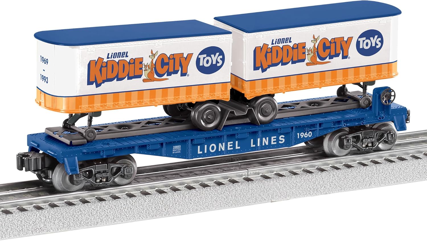 Lionel Kiddie City Toys O Gauge Model Train Flatcar with Two Piggyback Trailers